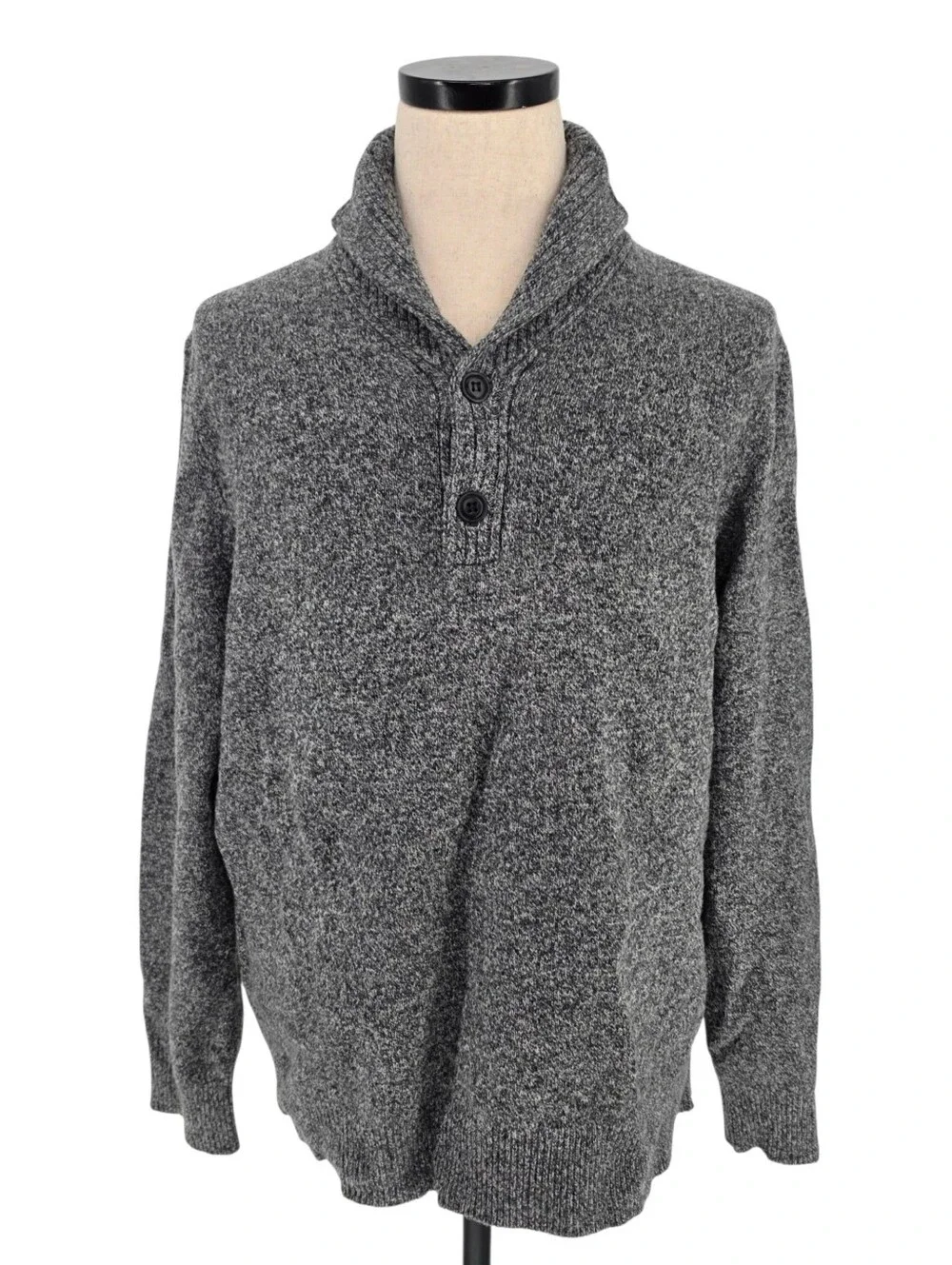 J.Crew Shawl Collar Sweater XL Gray 100% Lambswool Marled Wool Men's